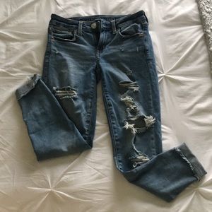 light-washed, distressed jeans